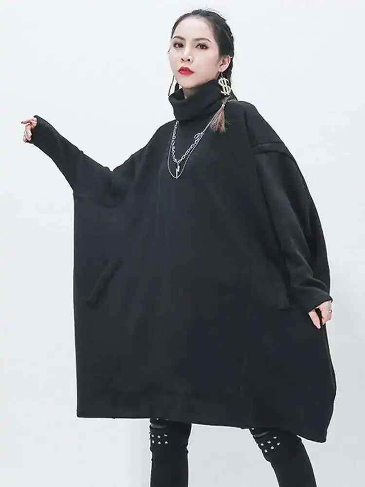 Black Big Size Knitting Sweater Loose Fit Turtleneck Long Sleeve Women Pullovers New Fashion Tide Autumn Winter 2025 1Z319