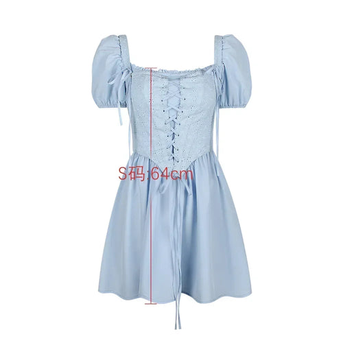 Load image into Gallery viewer, Summer Blue Puff Sleeve Corset Dress Mini Elegant A Line Lace Up Holiday Party Dress Square Neck Women Dress 2023
