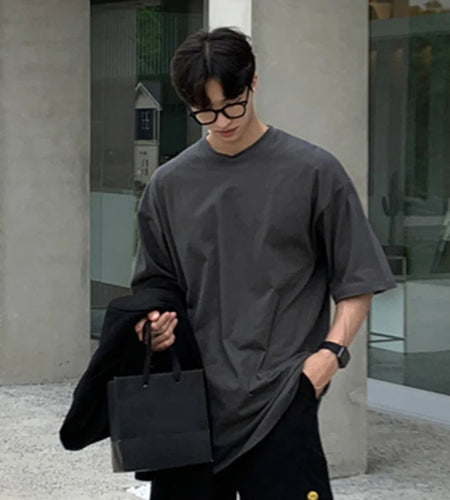 Men's T-shirt Half Sleeved Round Neck Casual Loose Solid Color Tees New Korean Fanshion Tide Male T-shirts Summer 9W1357