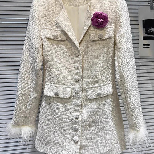 Load image into Gallery viewer, Elegant Spliced Brooch Coats For Women Lapel Long Sleeve Patchwork Single Breasted Temperament Coat Female Fashion
