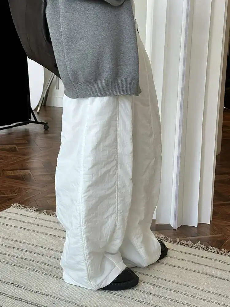 High Elastic Waist White Cotton-padded Wide Leg Long Pants New Trousers Women Fashion Tide Autumn Winter 2025 1DH7322