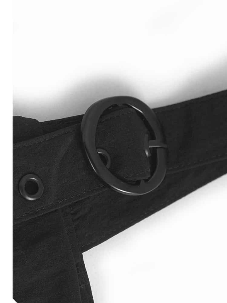 Women Black Irregular Big Size Midi Strap Dress New Square Collar Sleeveless Fashion Tide Spring Autumn 2025 1DJ1229