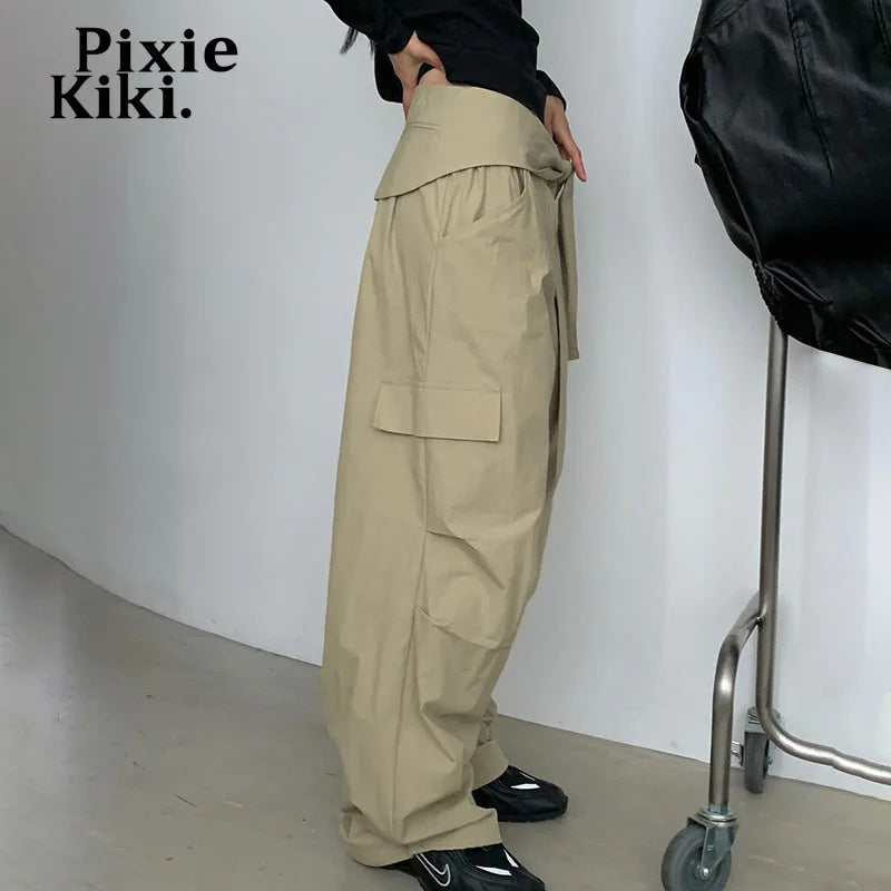 Lace Up Stacked Cargo Pants Womans Fashion Streetwear Baggy Trousers Bottoms Y2k Women Clothing P84-DD32