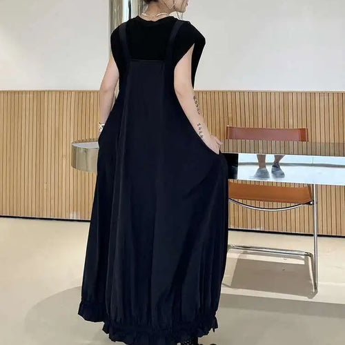 Load image into Gallery viewer, Women Green Pleated Pocket Big Size Strap Dress New Square Collar Sleeveless Fashion Tide Spring Autumn 2025 1DH6067
