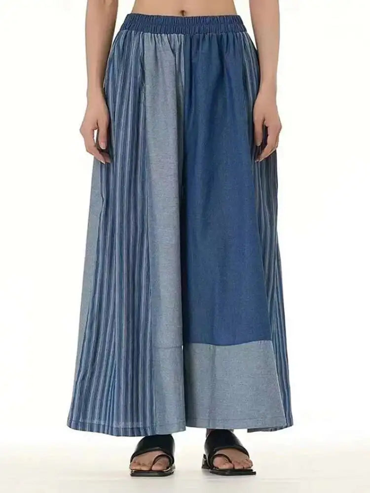 High Waist Blue Striped Denim Long Casual Wide Leg Jeans New Women Trousers Fashion Tide Spring Autumn 2025 1DJ0273