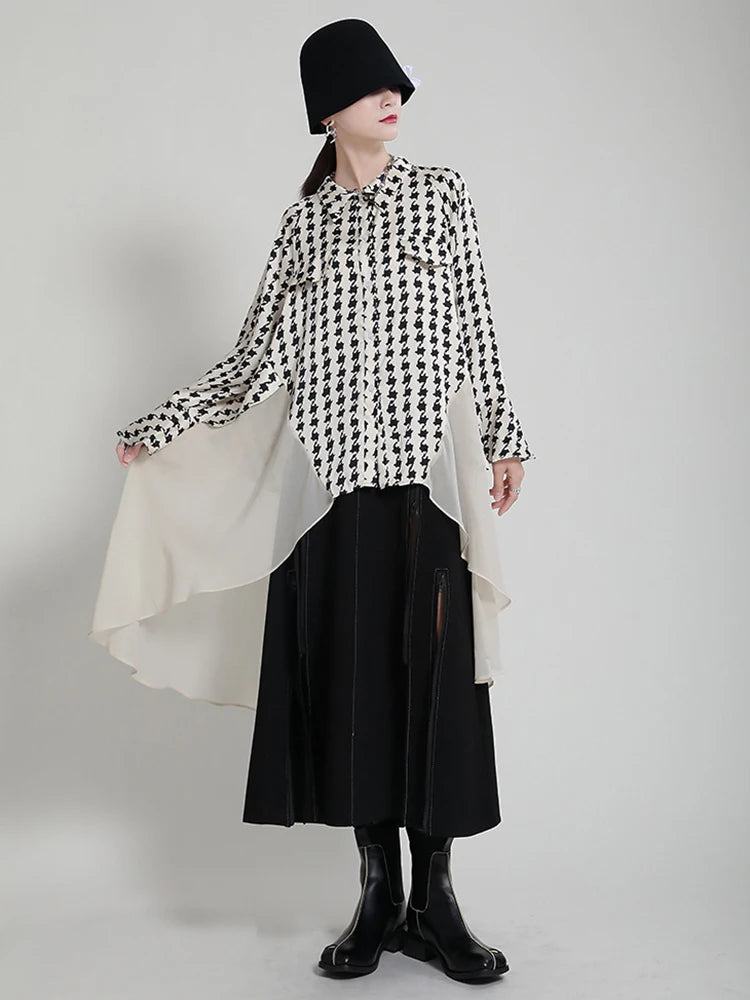 Women White Printed Back Long Big Size Blouse New Lapel Long Sleeve Loose Fit Shirt Fashion Spring Autumn 2025 1DF8957