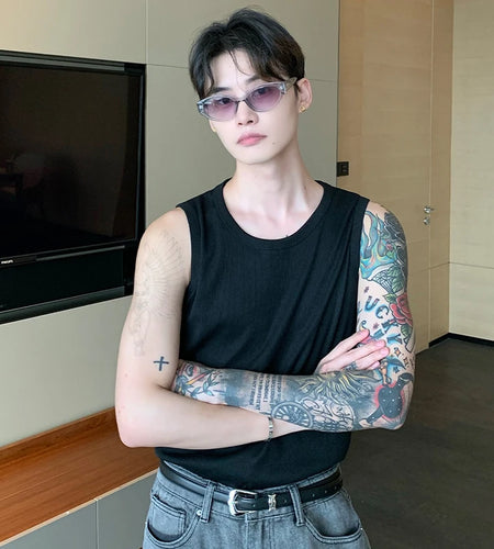 Slim Fit Vest Men's Summer Simple Solid Color Sleeveless T-shirt Versatile Casual Sports Top Trend Solid Color 9C6901