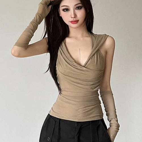 Load image into Gallery viewer, Y2k Aesthetic Sexy Streetwear Mesh Hooded Top Streetwear Sleeveless Bandage T-shirt Women Harajuku Solid Fairy Grunge Tee Shirts
