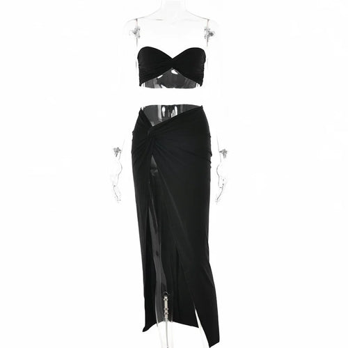 Load image into Gallery viewer, Elegant Strapless Sexy Two Piece Set Women Sleeveless Crop Top And High Split Skirt Matching Sets Party Dress Sets

