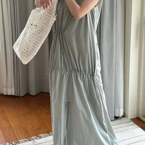 Load image into Gallery viewer, Women White Gray Big Size Long Elegant Thin Dress New Square Collar Sleeveless Fashion Tide Spring Summer 2025 1DH6054
