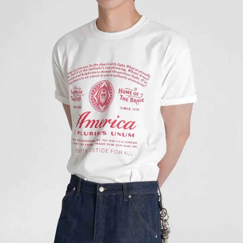 Letter Printed Men's Short Sleeve T-shirts New Summer Round Neck Design Loose Handsome Trendy T-shirt Male Top 9W1630