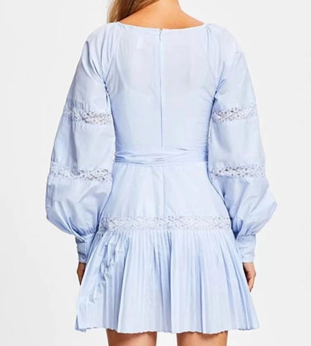 Korean Plain Dress For Women Round Neck Loose Long Sleeve Patchwork Bowknot High Waist Mini Dresses Female 2022 Spring Style