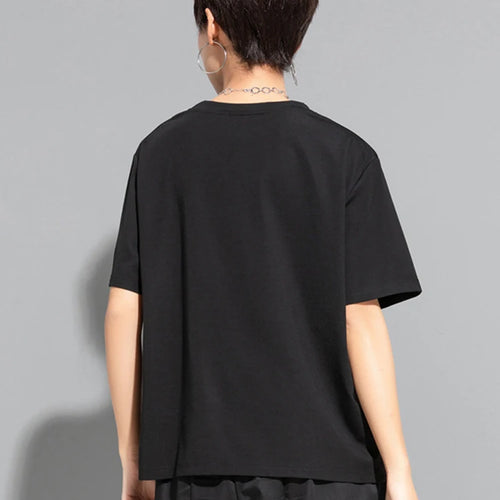 Load image into Gallery viewer, Women Black Irregular Hem Big Size Casual T-shirt New Round Neck Short Sleeve Fashion Tide Spring Summer 2025 1DJ1770

