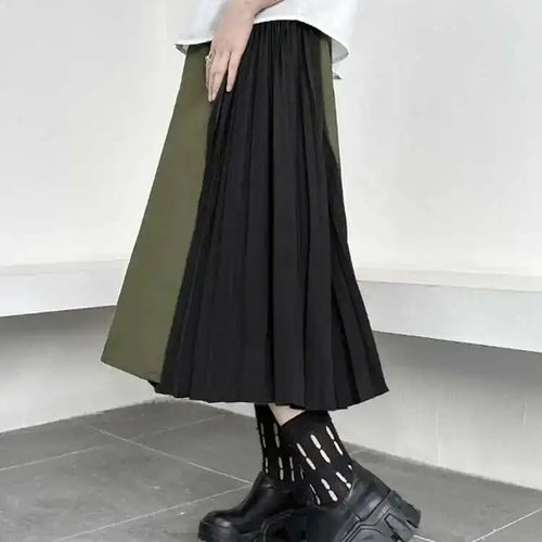 Load image into Gallery viewer, High Elastic Waist Army Green Color-block Pleated Wide Leg Pants New Trousers Women Fashion Spring Autumn 2025 1DH5281
