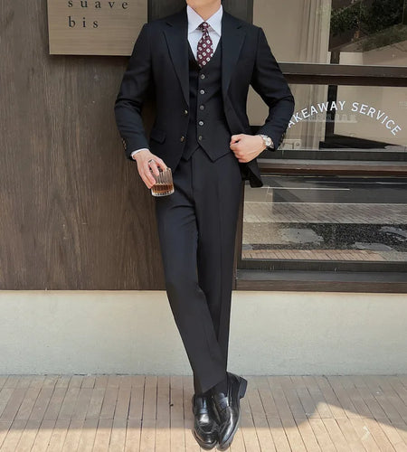 Men's Suit Three-piece New Spring Men's Set Blazer Single Breasted Vest Slim Pants Business Casual Solid Color 9W1573