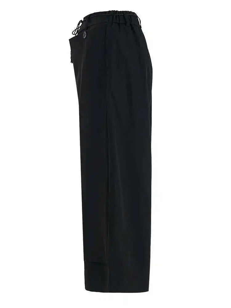 High Elastic Waist Black Irregular Bandage Long Wide Leg Pants New Trousers Women Fashion Tide Spring Autumn 2025 CPG2302