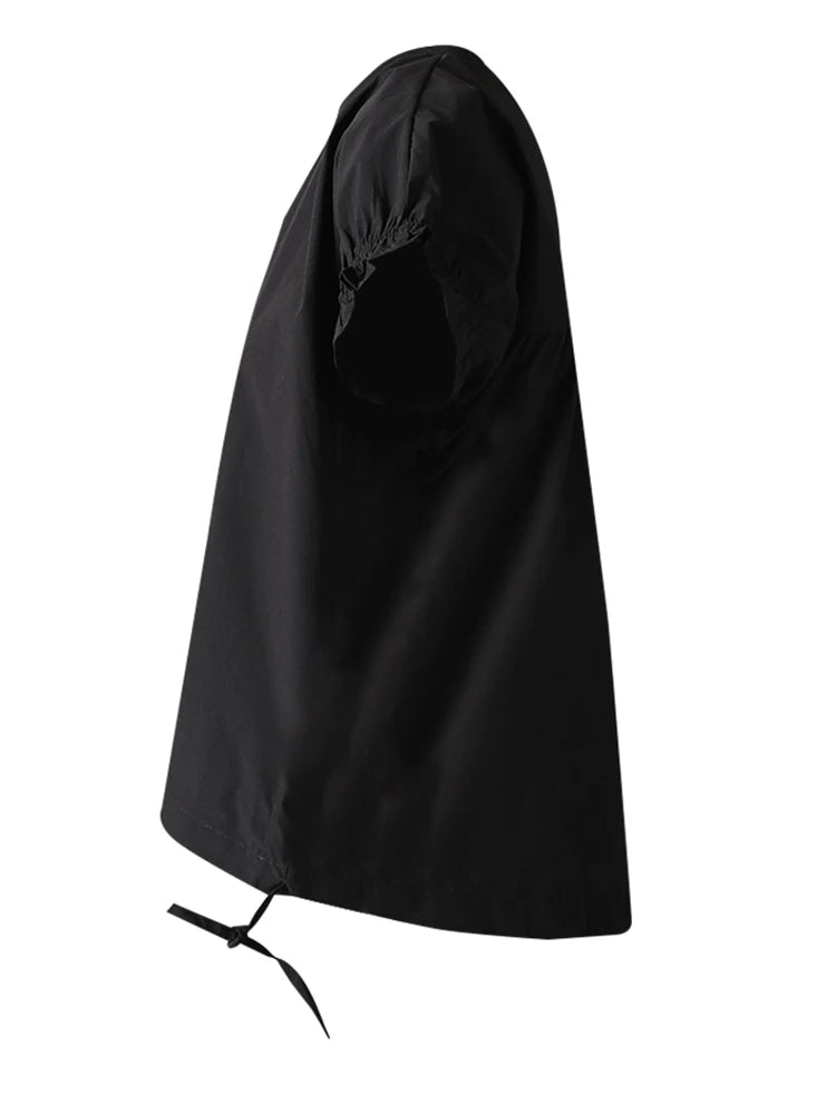 Women White Ruffles Bandage Big Size Blouse New Round Neck Short Sleeve Shirt Fashion Tide Spring Summer 2025 CPG3168