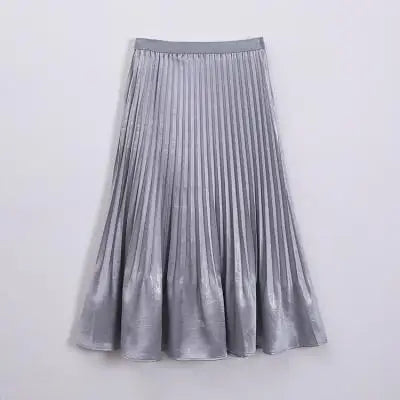 French Fashion Women Solid Elegant Festival Pleated Long Skirt Spring Summer Elastic High Waist Office Lady Skirts Popular Trend