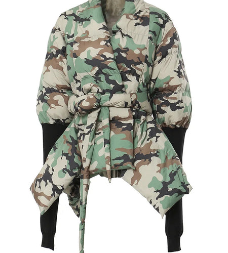 Camouflage Knitting Irregular Cotton-padded Coat Long Sleeve Loose Fit Women Parkas Fashion New Autumn Winter 2025 7AB2058