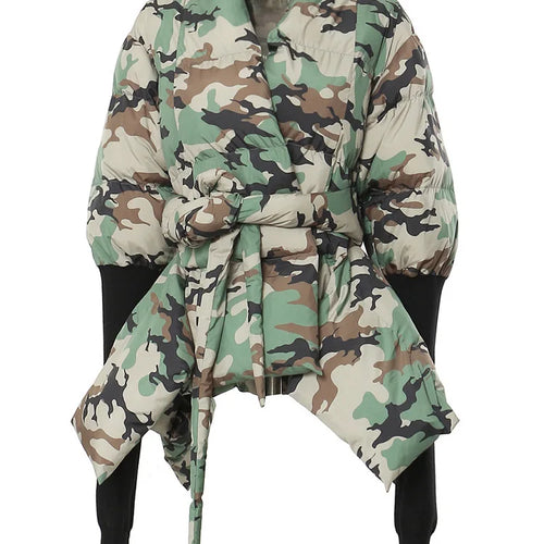 Load image into Gallery viewer, Camouflage Knitting Irregular Cotton-padded Coat Long Sleeve Loose Fit Women Parkas Fashion New Autumn Winter 2025 7AB2058
