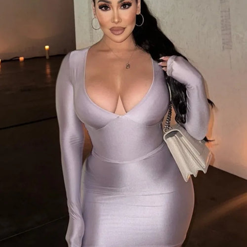 Load image into Gallery viewer, Sexy Deep V Long Sleeved Tight Elastic Short Skirt For Women's New Pullover Slim  Wrap Hip High Waist Dress Party Street
