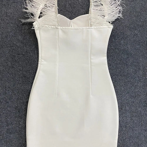 Load image into Gallery viewer, Sexy Slimming Mini Dresses For Women Squaer Collar Sleeveless High Wiast Solid Spliced Feathers Camisole Dress Female New
