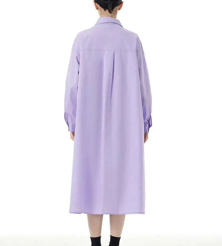 Women Purple Belted Big Size Irregular Midi Shirt Dress New Lapel Long Sleeve Fashion Tide Spring Autumn 2025 1DH5164