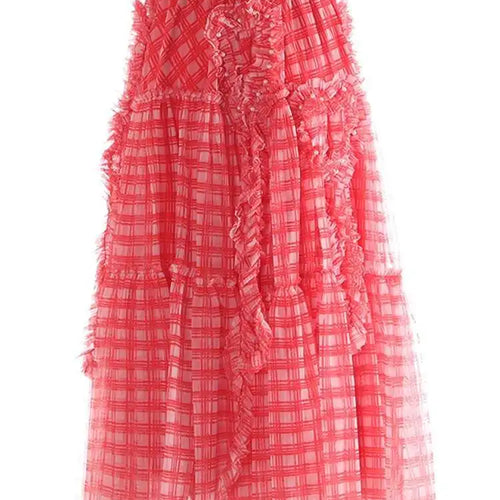 Load image into Gallery viewer, High Elastic Waist Brown Plaid Ruffles Tassels A-line Half-body Skirt Women Fashion Tide New Spring Autumn 2025 1DH9355
