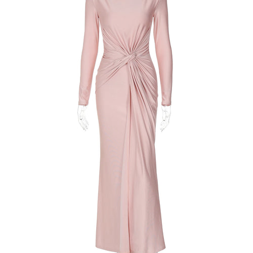 Load image into Gallery viewer, Spring Eleagnt Solid Long Sleeve Shoulder Pads Ruched Sexy Maxi Dress Women New Clothes Evening Party Festival
