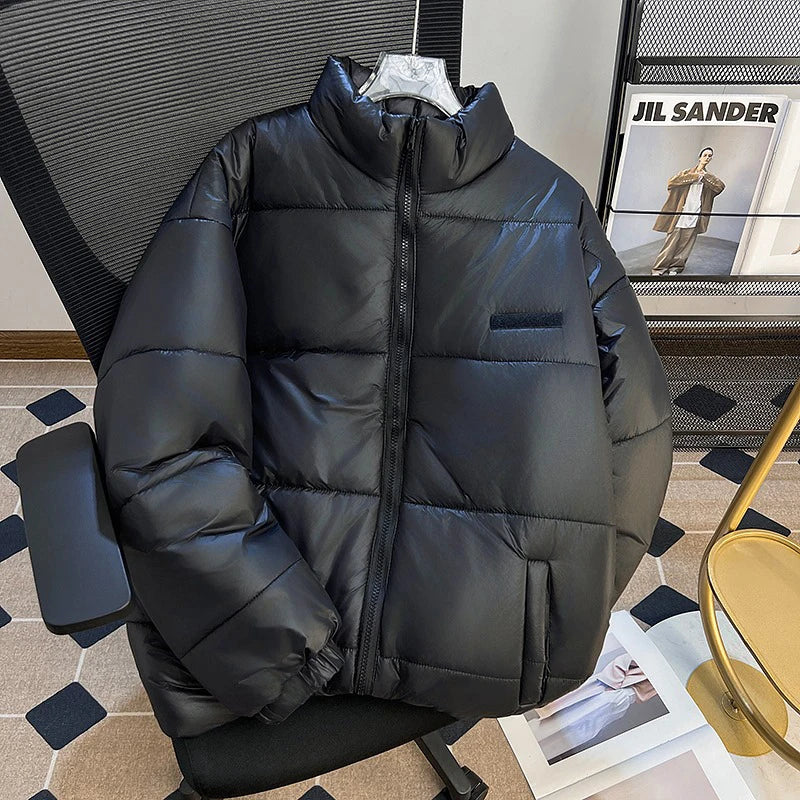 American Style Men's Thick Cotton Jackets Standing Collar Casual Solid Color Winter Versatile Male Padded Coats 9C9275