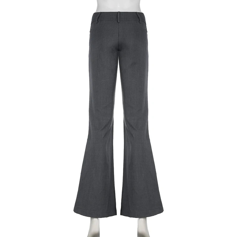 Korean Fashion Low Waist Slim Flared Trousers Solid Basic Casual Harajuku Laides Suit Pants Full Length Boot Cut New