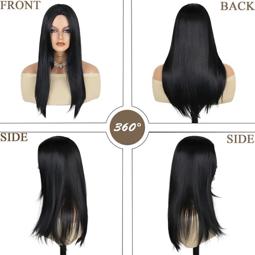 Load image into Gallery viewer, Synthetic 26&quot; Long Hair Wigs for Women Black Color Straight Hairstyles Cosplay Wigs Girls Party Good Looking Black Wig
