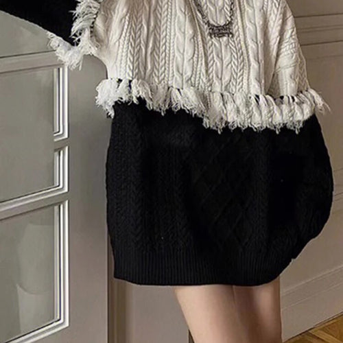 Load image into Gallery viewer, Hit Color Loose Knitting Sweaters For Women Round Neck Long Sleeves Temperament Sweater Female Fashion Clothes
