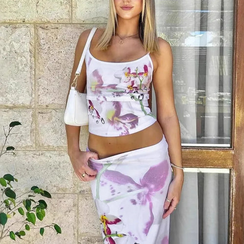 Load image into Gallery viewer, Print Sexy Two Piece Sets Women Fashion Spaghetti Strap Crop Tops And Maxi Skirt Ladies Elegant Printed Sexy Skirt Sets

