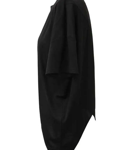 Women Black Irregular Topstitched Big Size Casual T-shirt New Round Neck Short Sleeve Fashion Spring Summer 2025 CPG1353