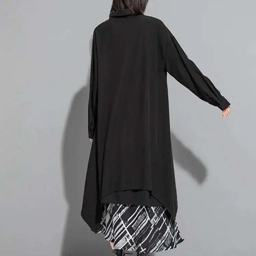 Load image into Gallery viewer, Women Black Irregular Back Long Big Size Blouse New Lapel Long Sleeve Loose Fit Shirt Fashion Spring Autumn 2025 1DF6517
