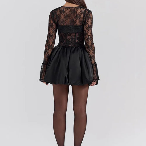 Load image into Gallery viewer, Sexy Lace Patchwork Hollow Out Women Dress Elegant Long Sleeved Bodycon Party Evening Dress Autumn / Winter New Vestido
