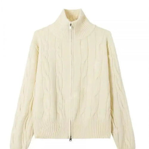 Load image into Gallery viewer, Vintage Elegant Women's Solid Knitted Cardigan Twists Sweater Autumn And Winter Long Sleeved Double Zipper Short Crochet Tops
