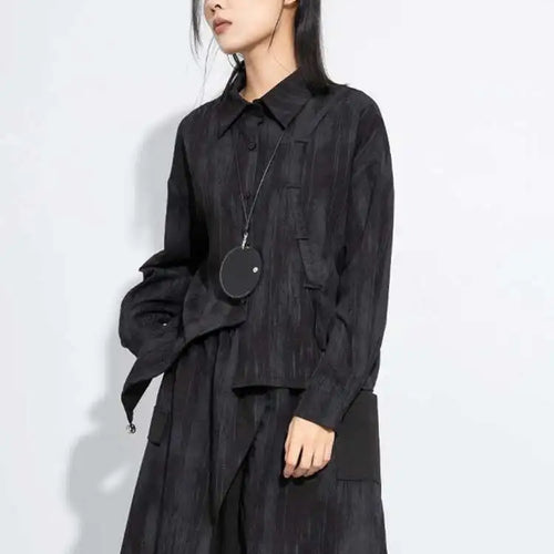 Load image into Gallery viewer, Women Black Irregular Tie Dye Big Size Elegant Blouse New Lapel Long Sleeve Shirt Fashion Tide Spring Autumn 2025 1DH7715
