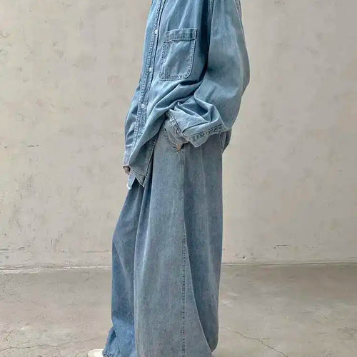 Load image into Gallery viewer, High Waist Light Blue Pocket Brief Long Denim Wide Leg Jeans New Women Trousers Fashion Tide Spring Autumn 2025 1DH8364
