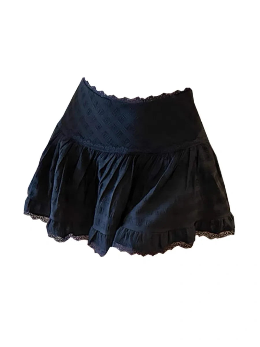 White Elegant High Waist Lace Mini Cake Skirt For Women Girl Kawaii Fairy Short Skirt Spring Summer Korean Fashion Clothing Chic