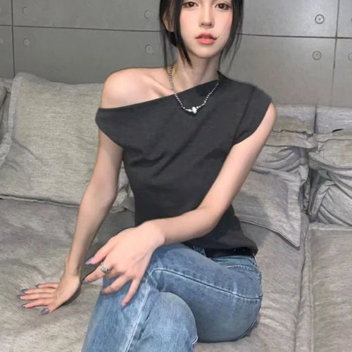 Load image into Gallery viewer, Y2k Fairy Sexy T-shirt Women Off Shoulder Design Crop Top Tee Shirts Femme Korean Fashion Ladies Tops Cute T-shirts Streetwear
