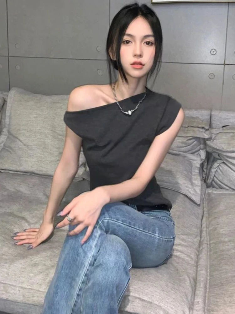 Y2k Fairy Sexy T-shirt Women Off Shoulder Design Crop Top Tee Shirts Femme Korean Fashion Ladies Tops Cute T-shirts Streetwear