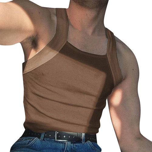 Load image into Gallery viewer, Men&#39;s Summer Vests American Style Street Casual Tank Top Male Fashion Sleeveless Square Neck Spliced Solid Color Tops 9C189
