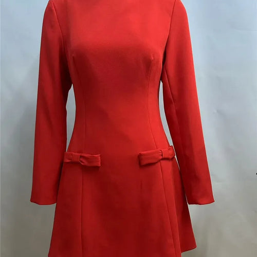 Load image into Gallery viewer, Double Bow Long Sleeve Sexy Mini Dress For Women Autumn Winter New Solid High Waist Bodycon Club Party Dress Elegant
