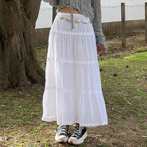 Load image into Gallery viewer, Boho Vacation White Maxi Skirt Lace Trim Stitched Fashion Chic A-Line Loose Y2K Aesthetic Women Skirts Long Clothing
