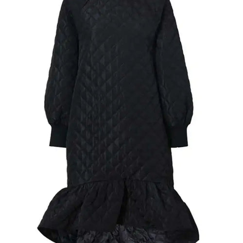 Load image into Gallery viewer, Women Black Cotton-padded Ruffles Dress New Turtleneck Long Sleeve Loose Fit Fashion Tide Autumn Winter 2025 1M9310
