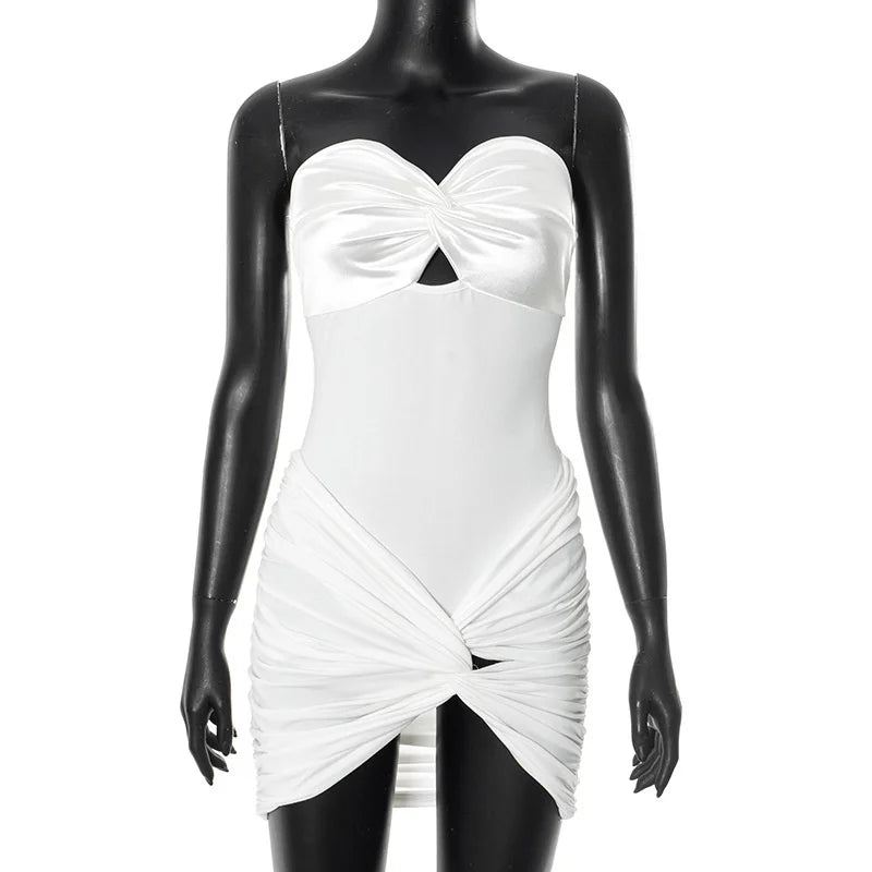 Sexy 2 Pieces Sets For Women Off-shoulder Strapless Hollow Out Bodysuit And Hot Skirt Two Pieces Sets Sexy Suit