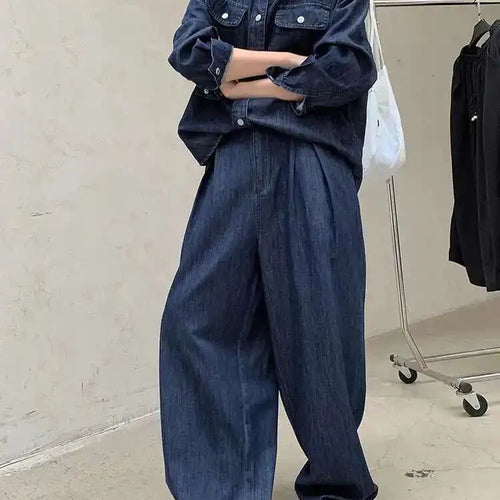 Load image into Gallery viewer, High Waist Wide Blue Denim Pleated Long Casual Leg Jeans New Women Trousers Fashion Tide Spring Autumn 2025 1DH8349
