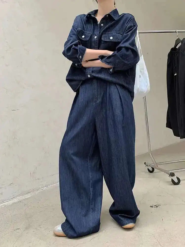 High Waist Wide Blue Denim Pleated Long Casual Leg Jeans New Women Trousers Fashion Tide Spring Autumn 2025 1DH8349